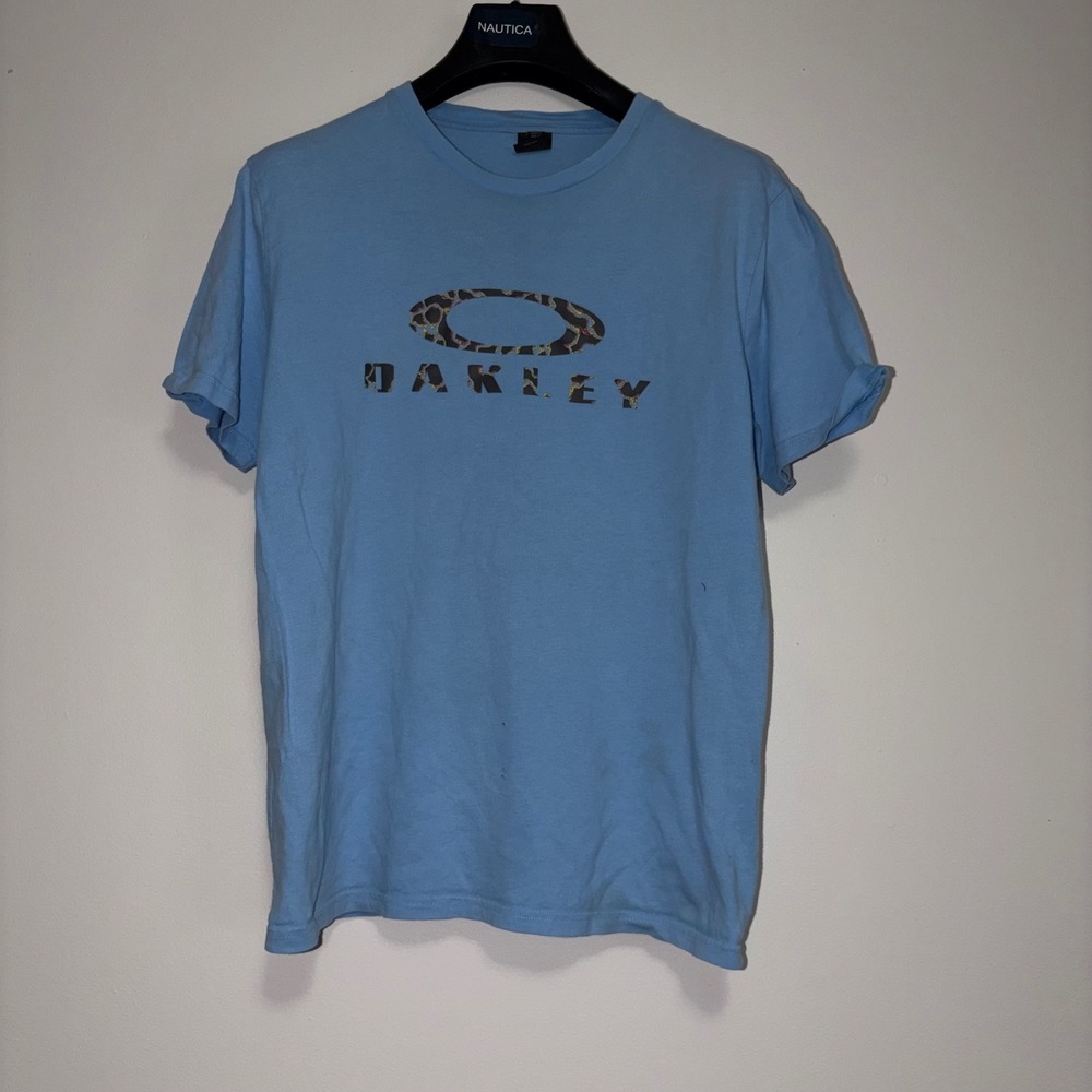 Oakley Mens Light Blue Graphic Logo Regular Fit Short Sleeve T-Shirt Size L